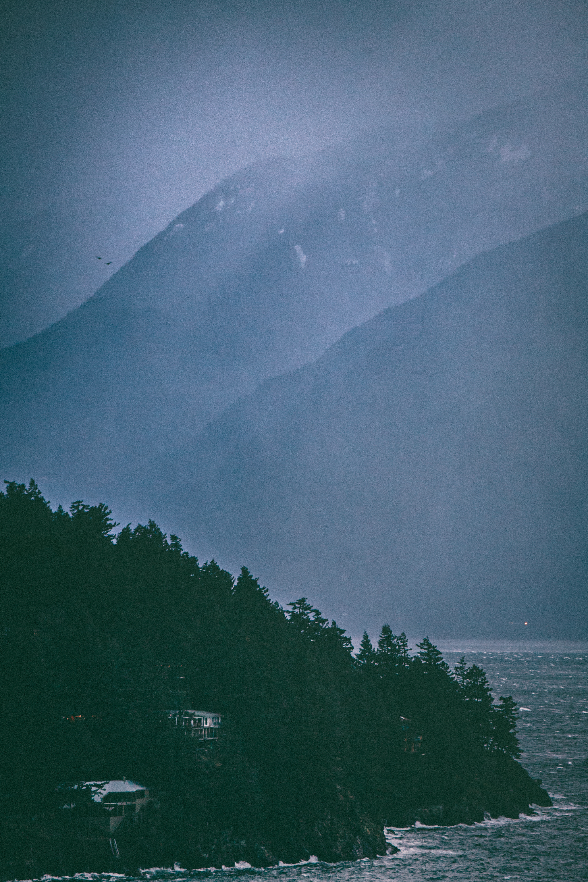 Misty mountain and sea